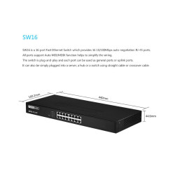 Totolink SW16 | Schalter | 16x RJ45 100Mb/s, Rackmontage, nicht verwaltet - Bild 6