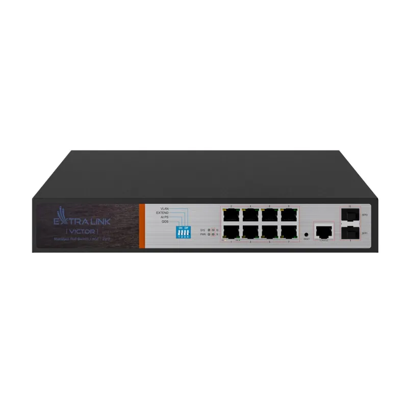 Extralink VICTOR | PoE Switch | 8x Gigabit PoE/PoE+, 2x SFP, 1x Puerto de consol, 150W, Gestionable - Imagen 2