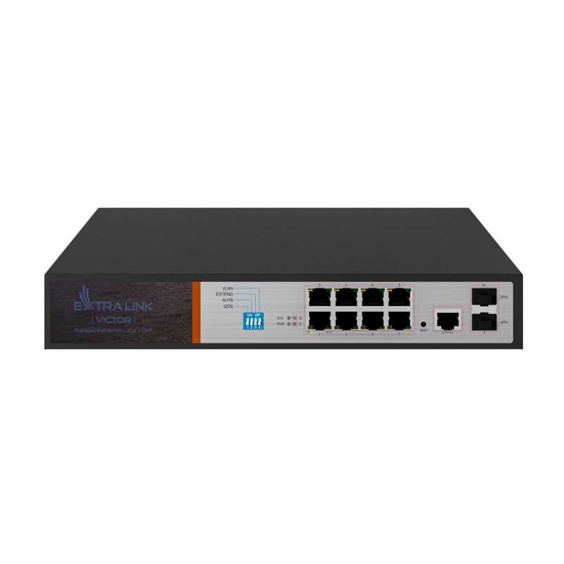 Коммутатор PoE Extralink VICTOR, 8x Gigabit PoE/PoE+, 2x SFP, 1x Консольный Порт, 150W, Управляемый - Изображение 2