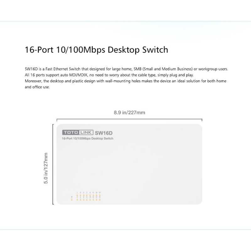 Totolink SW16D | Schalter | 16x RJ45 100Mb/s, Desktop, nicht verwaltet - Bild 6