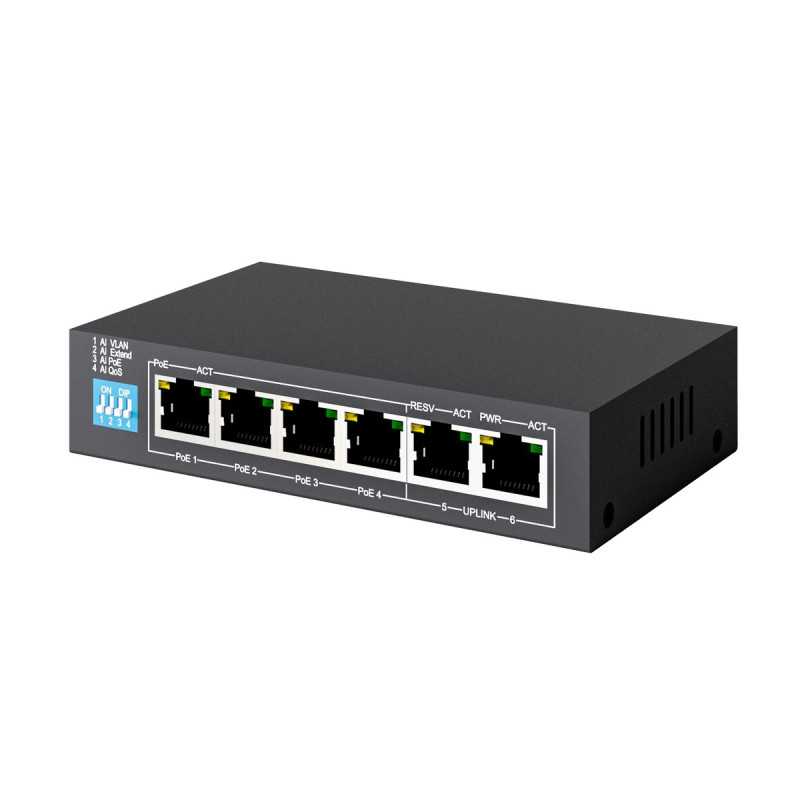Extralink KRIOS | Switch PoE | 4x Gigabit PoE/PoE+, 2x RJ45 Uplink Gigabit, 60W - Imagen 4