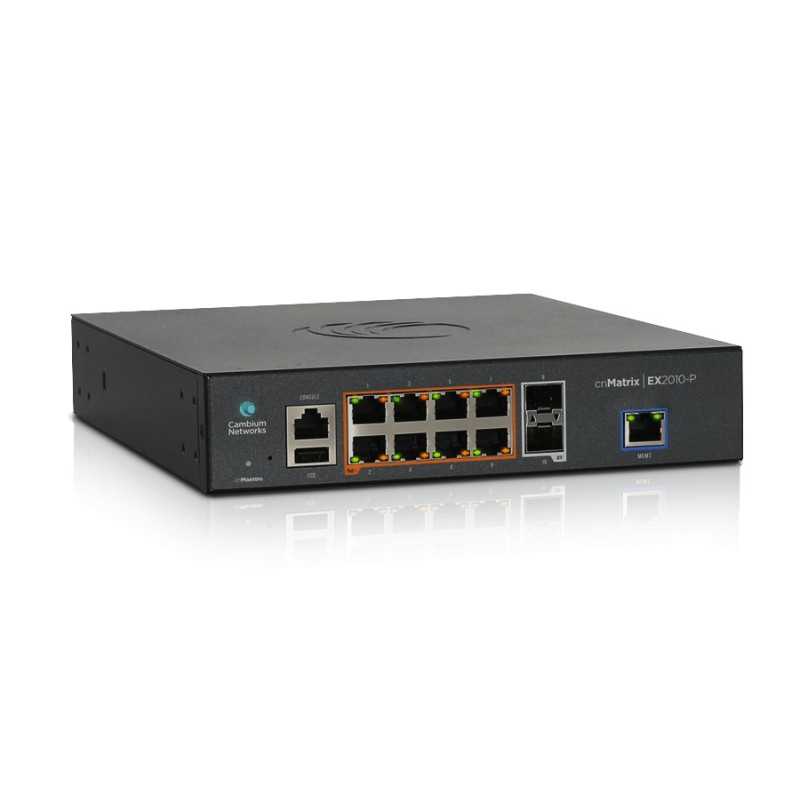 Cambium L2+ cnMatrix EX2010-P Anahtar, 8x RJ45 1000Mb/s PoE+, 2x SFP, Yönetilen