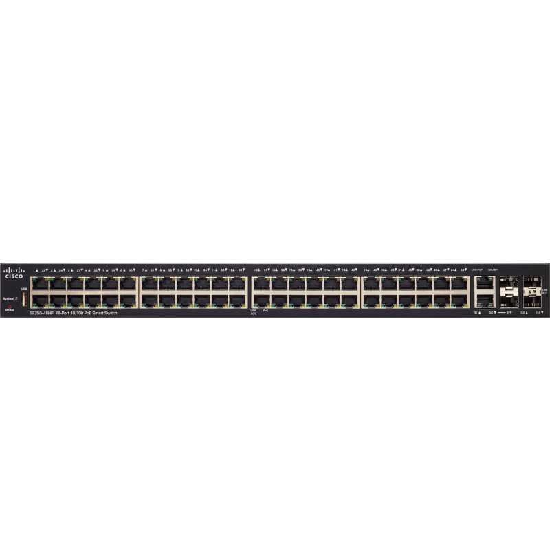 Cisco SF250-48HP | Switch | 48x 100Mb/s PoE/PoE+, 2x 1Gb/s Combo + 2x SFP, PoE 195W, gestito - Immagine 2