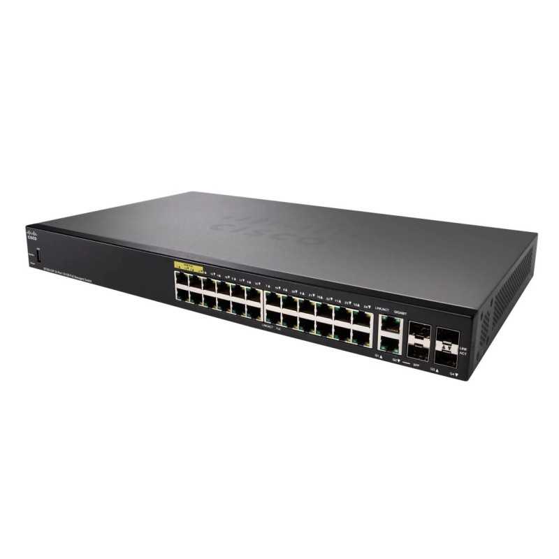 Cisco SF350-24P | Switch | 24x 100Mb/s PoE, 185W, 2x Combo(RJ45/SFP) + 2x SFP, Zarządzalny - Zdjęcie 2
