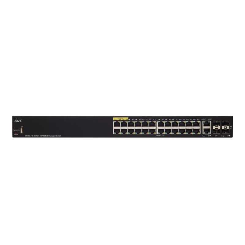 Cisco SF350-24P | Switch | 24x 100Mb/s PoE, 185W, 2x Combo(RJ45/SFP) + 2x SFP, Zarządzalny - Zdjęcie 3