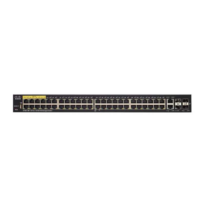 Cisco SF350-48P | Switch | 48x 100Mb/s PoE, 382W, 2x Combo(RJ45/SFP) + 2x SFP, Zarządzalny - Zdjęcie 2