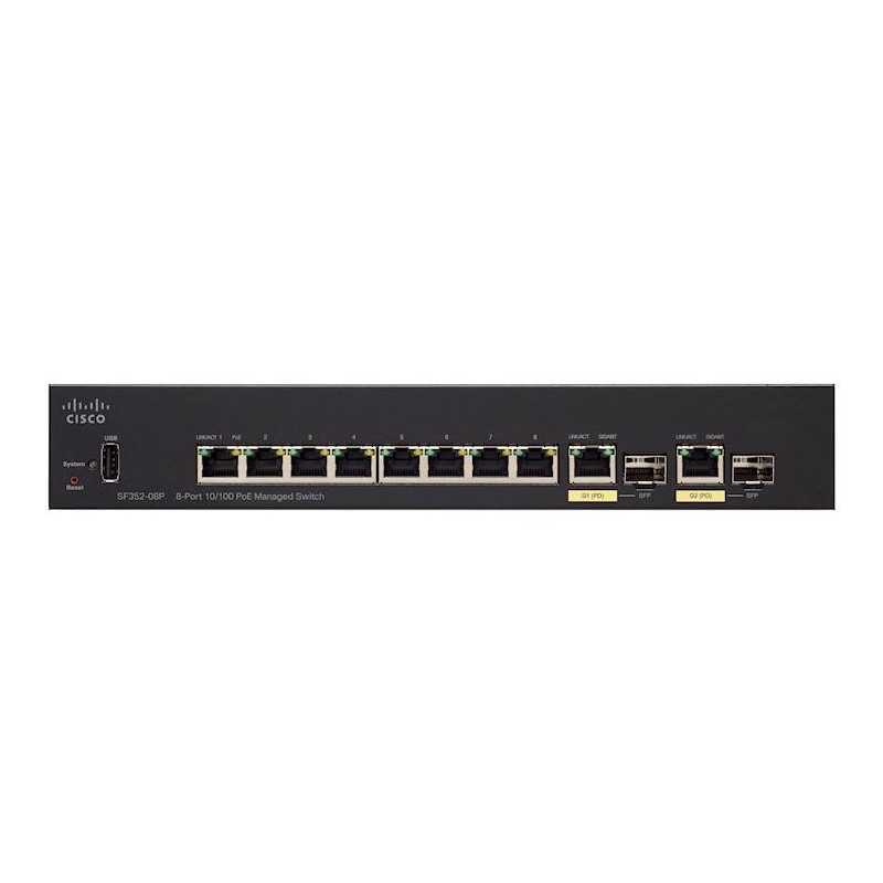 Cisco SF352-08P | Schalter | 8x 100Mb/s Max PoE-Schalter, 62W, 2x 1Gb/s Combo(RJ45/SFP) , Verwaltet - Bild 2
