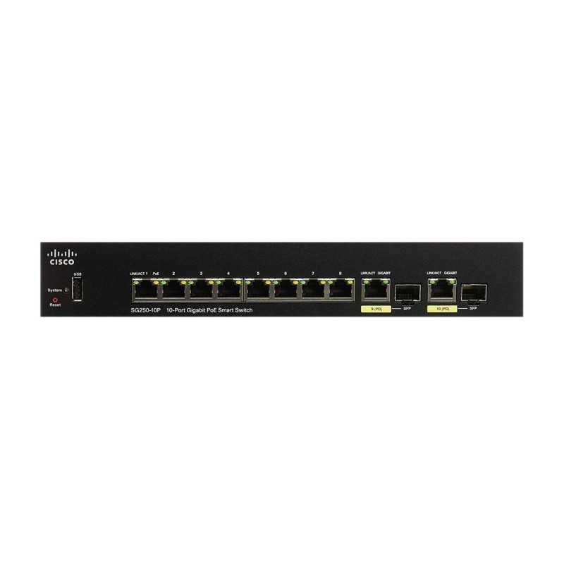 Cisco SG250-10P | PoE Switch | 8x 1000Mb/s PoE/PoE+, 2x 1Gb/s Combo, 62W, PoE In, gestito - Immagine 3