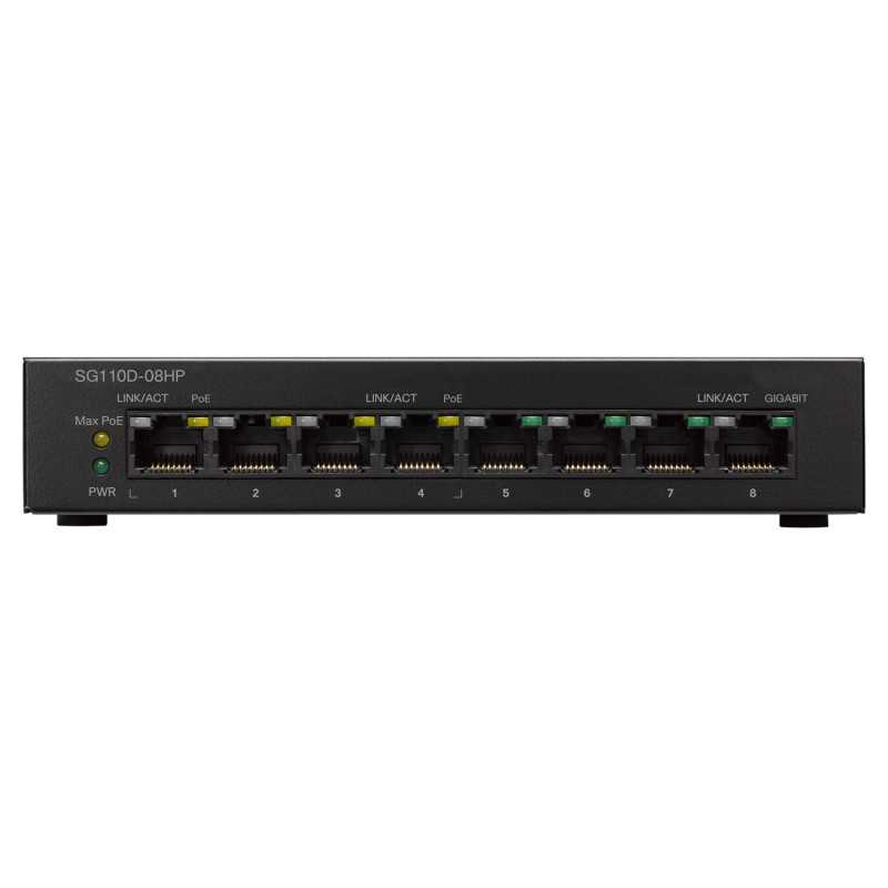 Cisco SG110D-08HP | PoE Switch | 8x 1000Mb/s, 4x PoE 802.3af, Desktop - Imagen 2