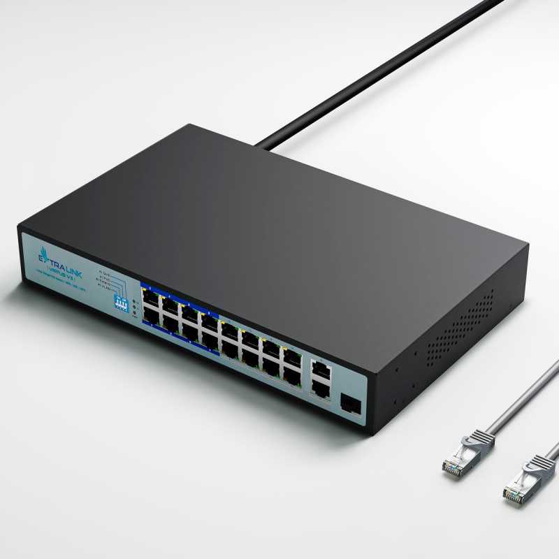 Extralink VIRTUS V3 | PoE-Schalter | 16x 100Mb/s PoE/PoE+, 2x Gigabit RJ45 + 1x SFP, 150W - Bild 4