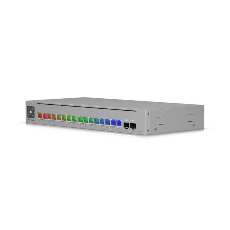 Ubiquiti USW-Pro-Max-16-PoE-EU Anahtarı, 4x 2.5 GbE RJ45 PoE++, 12x GbE RJ45 PoE+, 2x SFP+, Etherlighting, L3, 180W - Görsel 3