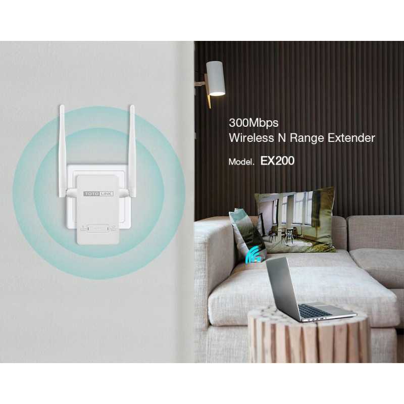 Totolink EX200 | Extensor de rango WiFi | 300Mb/s, 2,4GHz, 1x RJ45 100Mb/s, 2x 4dBi - Imagen 7