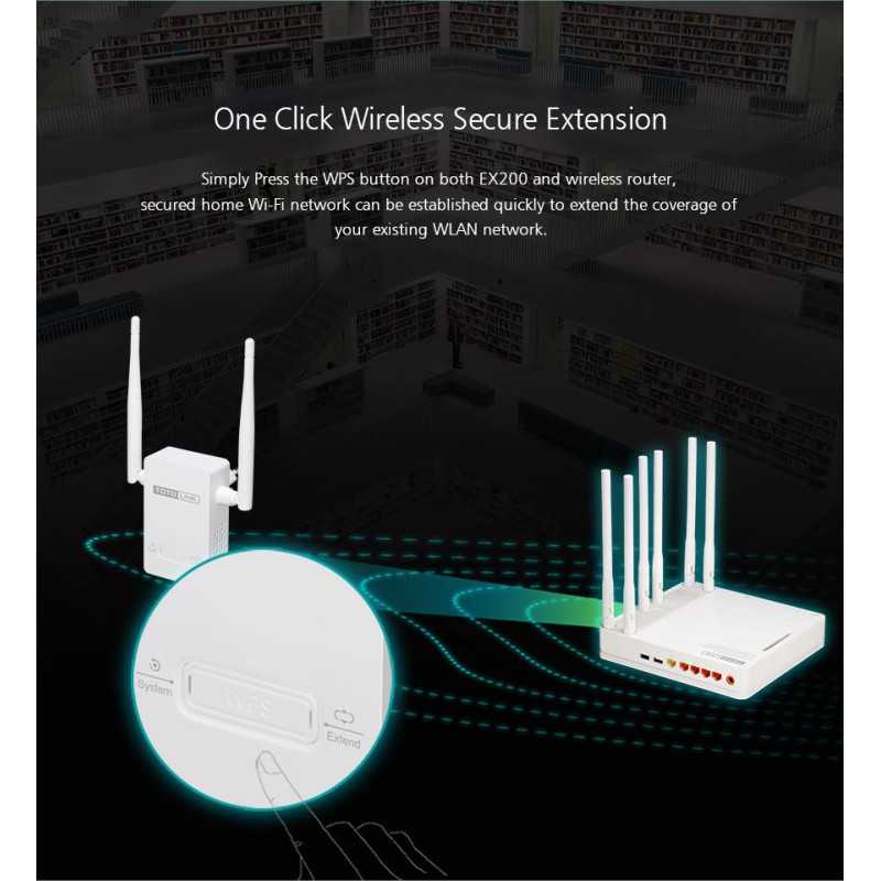 Reforço de sinal WiFi Totolink EX200, 300Mb/s, 2.4GHz, 1x RJ45 100Mb/s, 2x 4dBi - Imagem 10