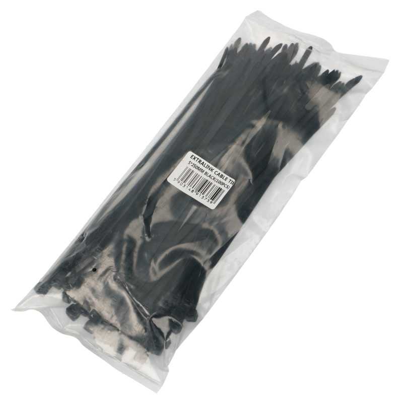 Extralink | Sujetacables | 5x 250mm negro 100 piezas
