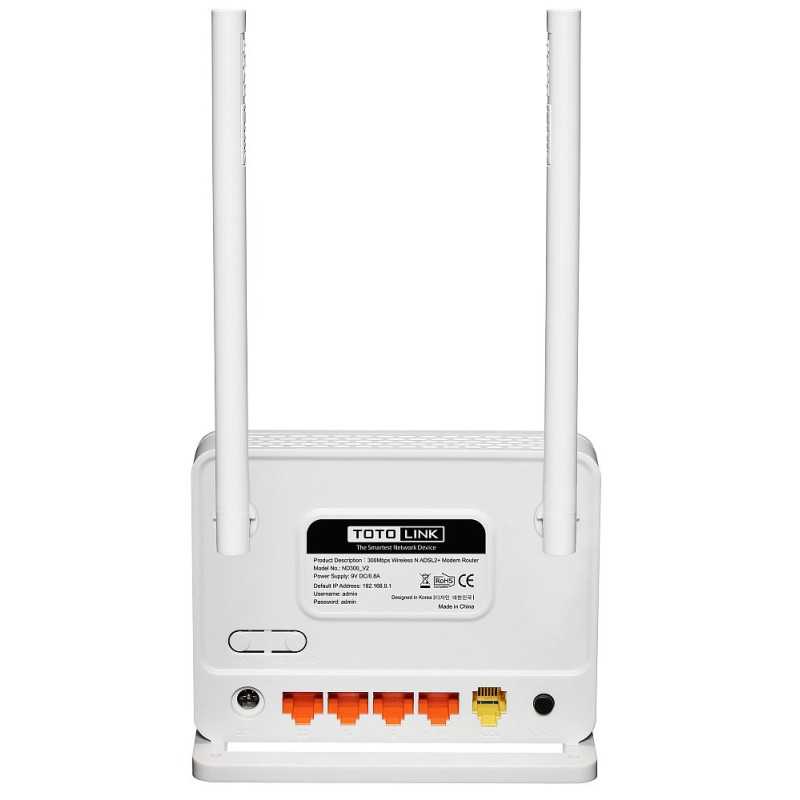 Router WiFi Totolink ND300 V2, 300Mb/s, 2.4GHz, 3x RJ45 100Mb/s, 1x RJ11, ADSL2/2+, 2x 5dBi - Imagem 3