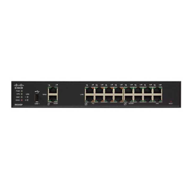 Cisco RV345P Router, 16x RJ45 1000Mb/s, 8x PoE, 2x WAN, 2x USB, VPN - Görsel 2