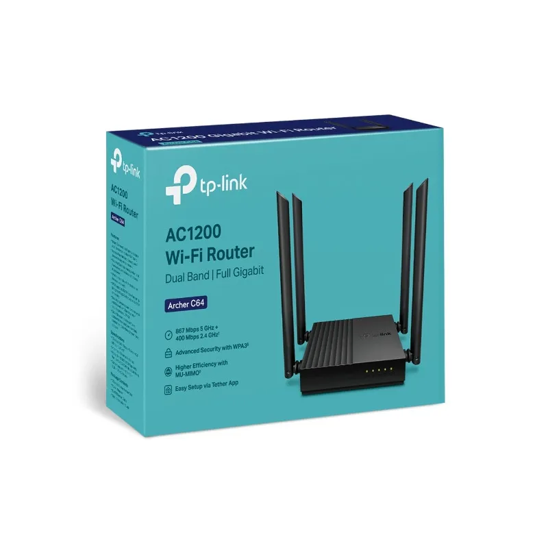 TP-Link Archer C64 | Router WiFi | AC1200 Wave2, MU-MIMO, Dual Band, 5x RJ45 100Mb/s - Zdjęcie 3