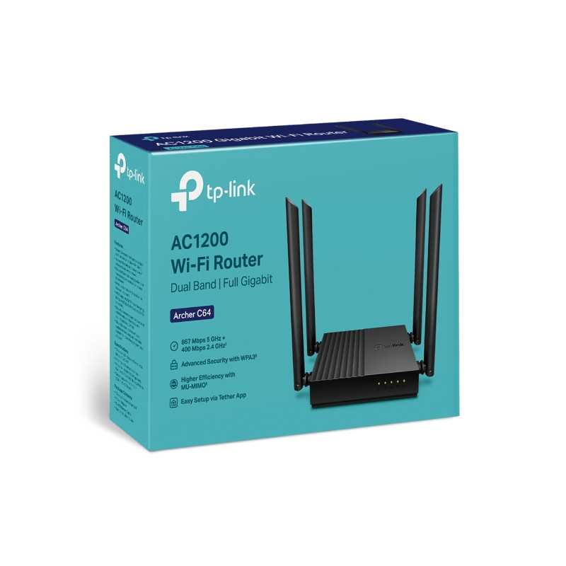 TP-Link Archer C64 | WiFi-роутер | AC1200 Wave2, MU-MIMO, двухдиапазонный, 5x RJ45, 100 Мбит/с - Изображение 3