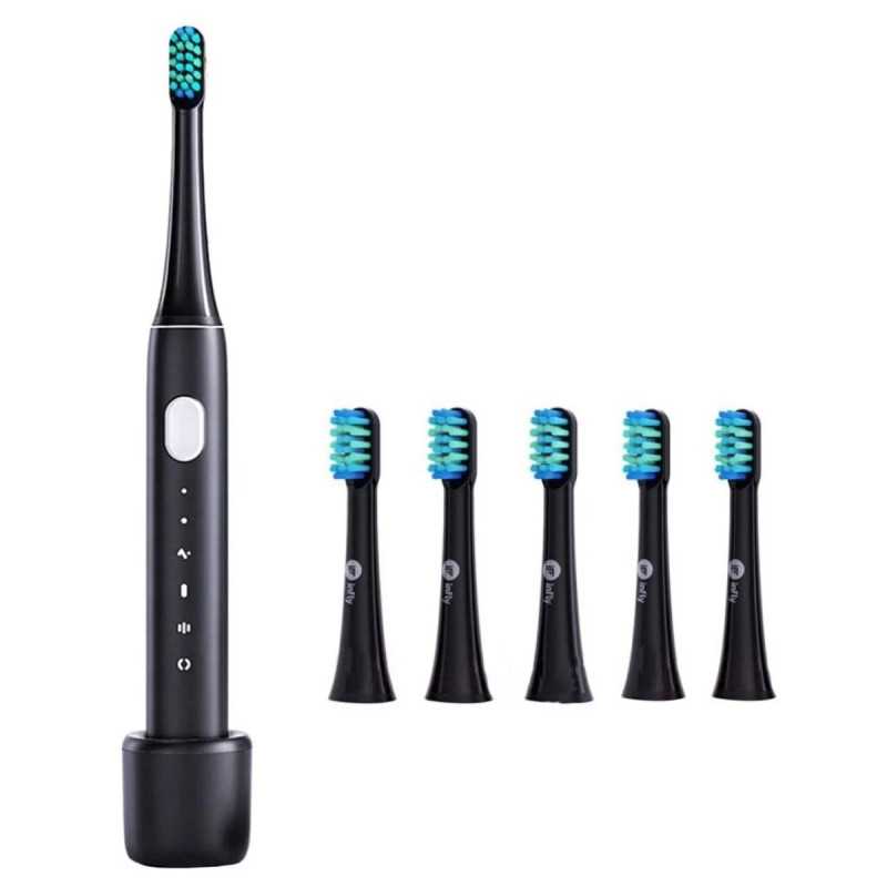 Schallzahnbürste + 5 Ersatzköpfe infly P60 Schwarz, bis zu 19000 U/Min, IPX7