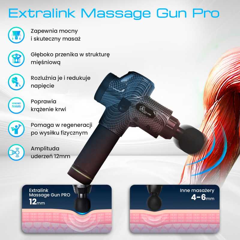 Extralink Massage Gun Pro | Massage Gun | 3800 RPM, 6 interchangeable tips - Image 3