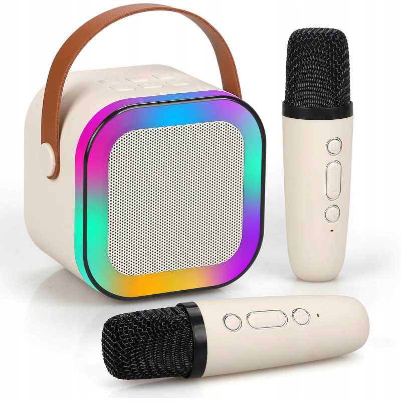 Набор караоке Extralink Kids Mini Караоке LED динамик 2x Микрофон Бежевый, Bluetooth, AUX, Слот для карт памяти, RGB освещение