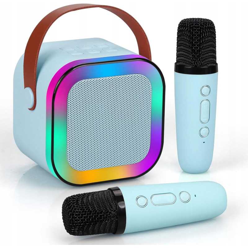 Extralink Kids Mini Karaoke LED Speaker 2x Mic Azul | Conjunto de karaoke | altavoz, 2x micrófono, Bluetooth, AUX, ranura para t