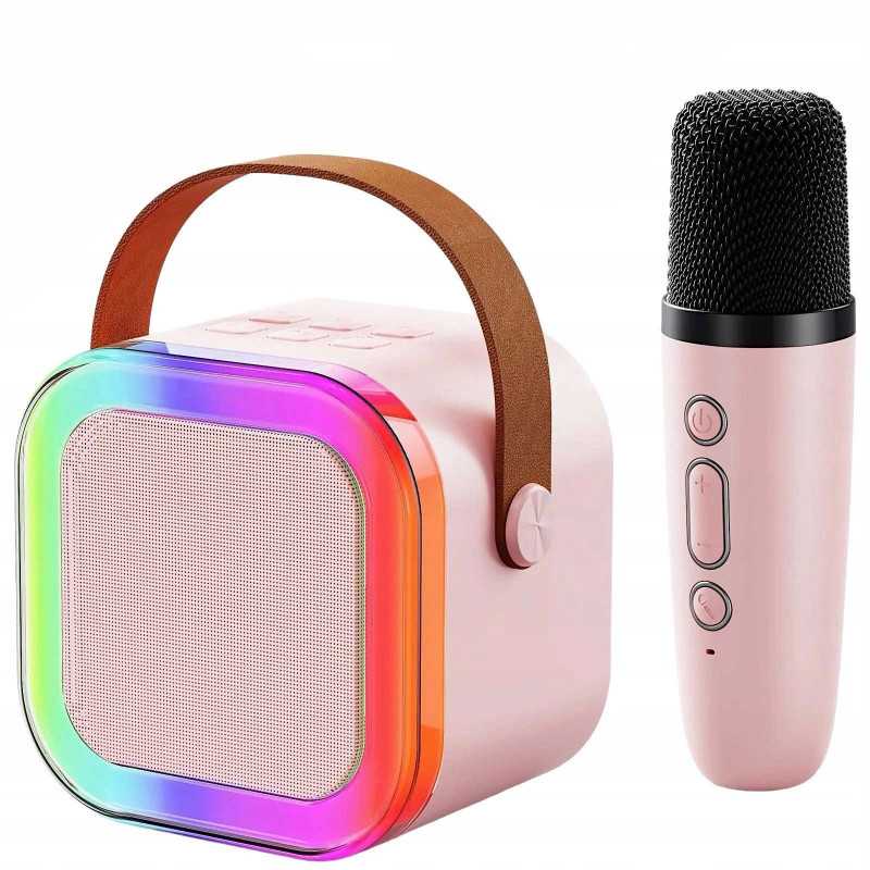 Extralink Kids Mini Karaoke LED Speaker 1x Mic Rosa | Conjunto de Karaoke | alto-falante, 1x microfone, Bluetooth, AUX, slot par