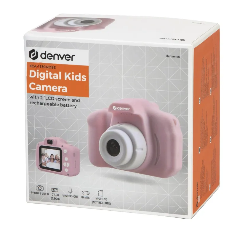 Denver KCA-1330 MK2 Rosa Kinder-Digitalkamera 2-Zoll-LCD-Bildschirm, 400-mAh-Akku