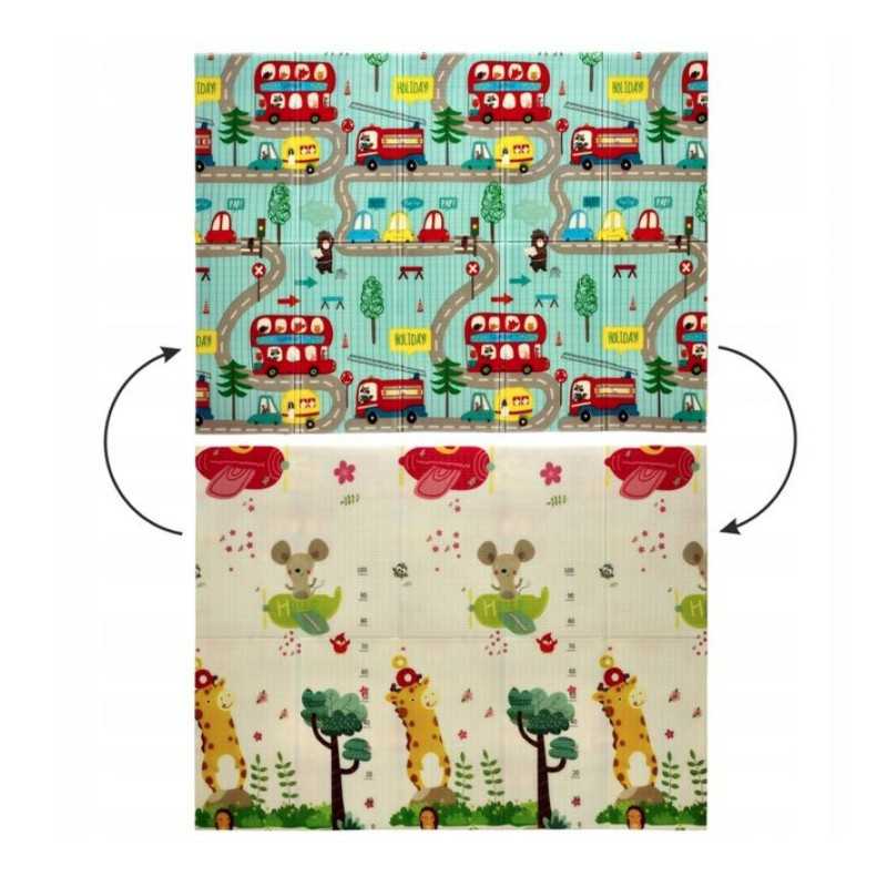 Extralink | Dwustronna mata edukacyjna stymulująca | 150x200x1 cm składana samochody-samoloty + torba - Zdjęcie 2