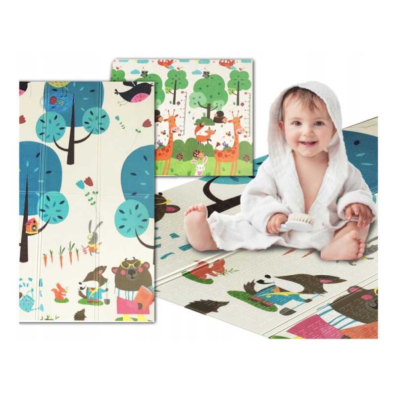 EXTRALINK DWUSTRONNA MATA EDUKACYJNA STYMULUJĄCA 180x200x1 CM SKŁADANA ZWIERZĘTA-DRZEWA + TORBA - 4350 - Immagine 3