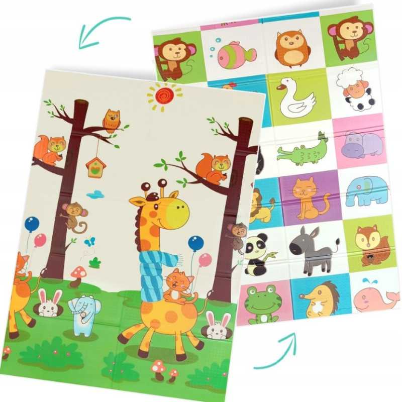 Extralink Wendenbare Bildungs-Spielmatte, 180x200x1 cm faltbar mit Tieren + Tasche - Bild 2