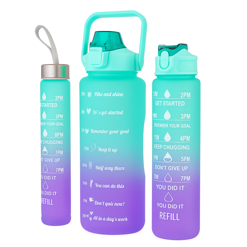 EXTRALINK BIDON MOTYWACYJNY 3W1 ZESTAW BŁĘKIT-FIOLET 2000ML+900ML+300ML - Imagem 2