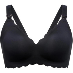 MOMCOZY YN46 SEAMLESS SUPPORT FLORAL NURSING BRA BLACK L