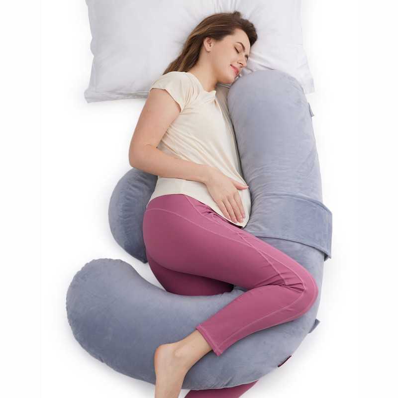 Momcozy PP007 Szara | Poduszka ciążowa w kształcie litery F | Velvet - Zdjęcie 2