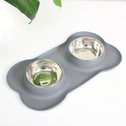 Bowl Duplo para Cães e Gatos Extralink Pets, Metálico Antiderrapante 2 Bowls + Tapete pet-837 - Imagem 2