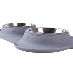 Bowl Duplo para Cães e Gatos Extralink Pets, Metálico Antiderrapante 2 Bowls + Tapete pet-837 - Imagem 3