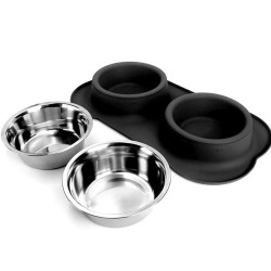 Extralink Pets Doble Cuenco para Mascotas, Metal Antideslizante 2 Cuencos + Alfombrilla pet-836 - Imagen 2