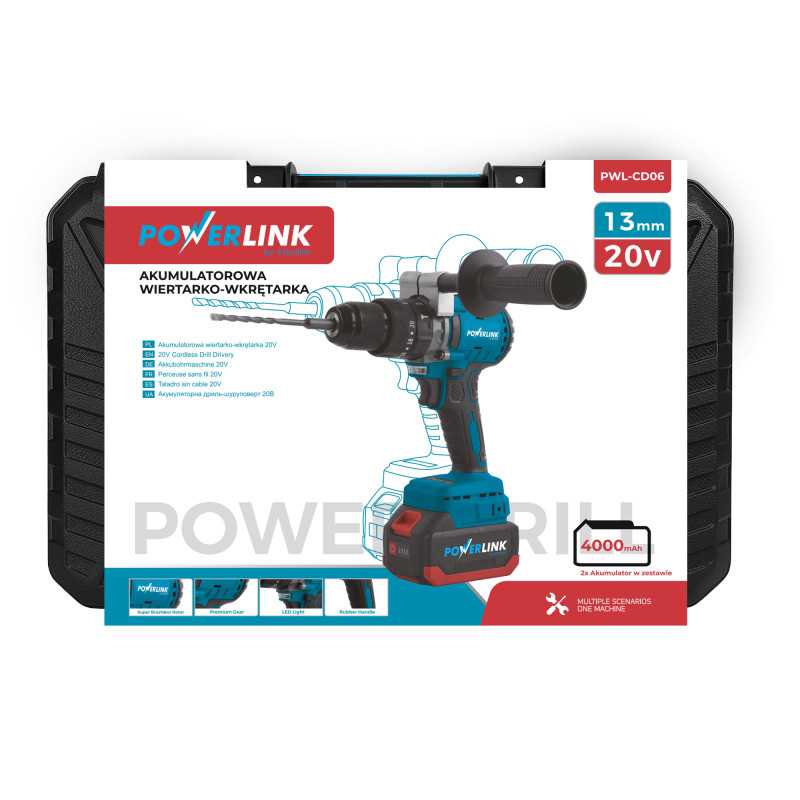 EXTRALINK POWERLINK AKUMULATOROWA WIERTARKO-WKRĘTARKA UDAR Z RĄCZKĄ PWL-06 13MM 20V 2X4AH - Imagen 6