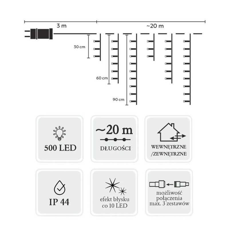 Занавес ледяные сосульки Extralink, 500L теплый белый + холодный вспышка, длина 3 + 20 м - Изображение 2