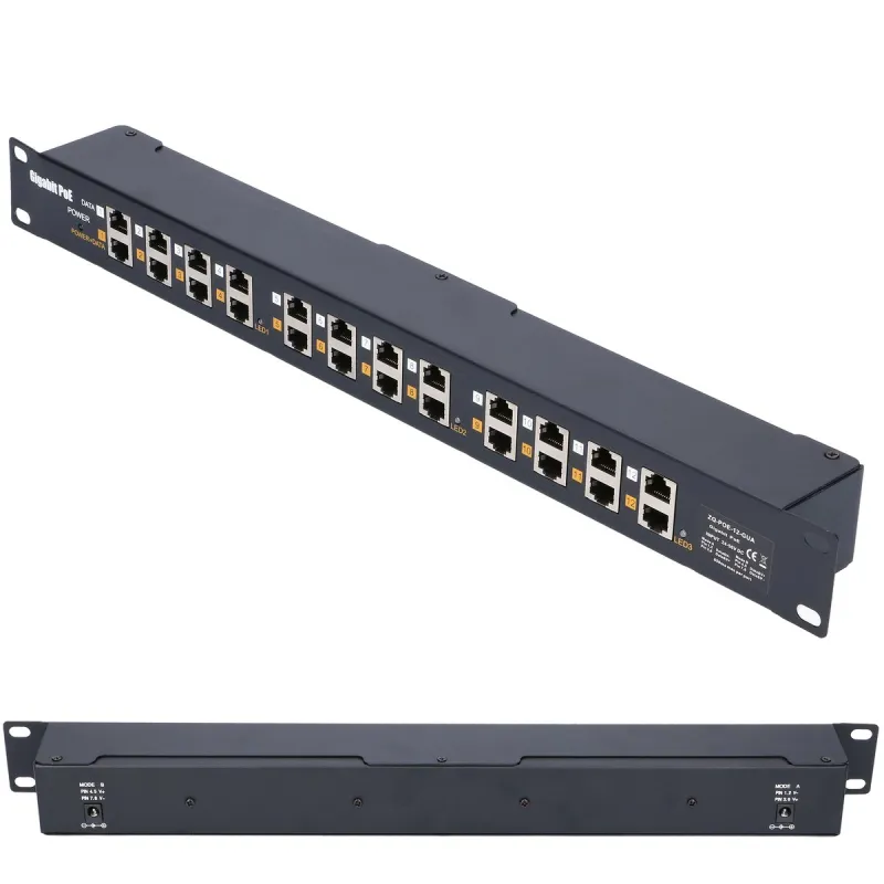 Extralink 12 Portowy Gigabit PoE Injector 12x 1000Mb/s RJ45, Obudowa Rack