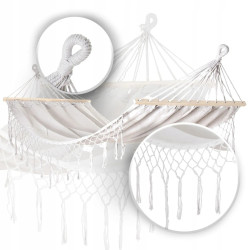 Hamaca Black Forest, Blanca con Flecos, Individual 200x100cm con Estructura - Imagen 2