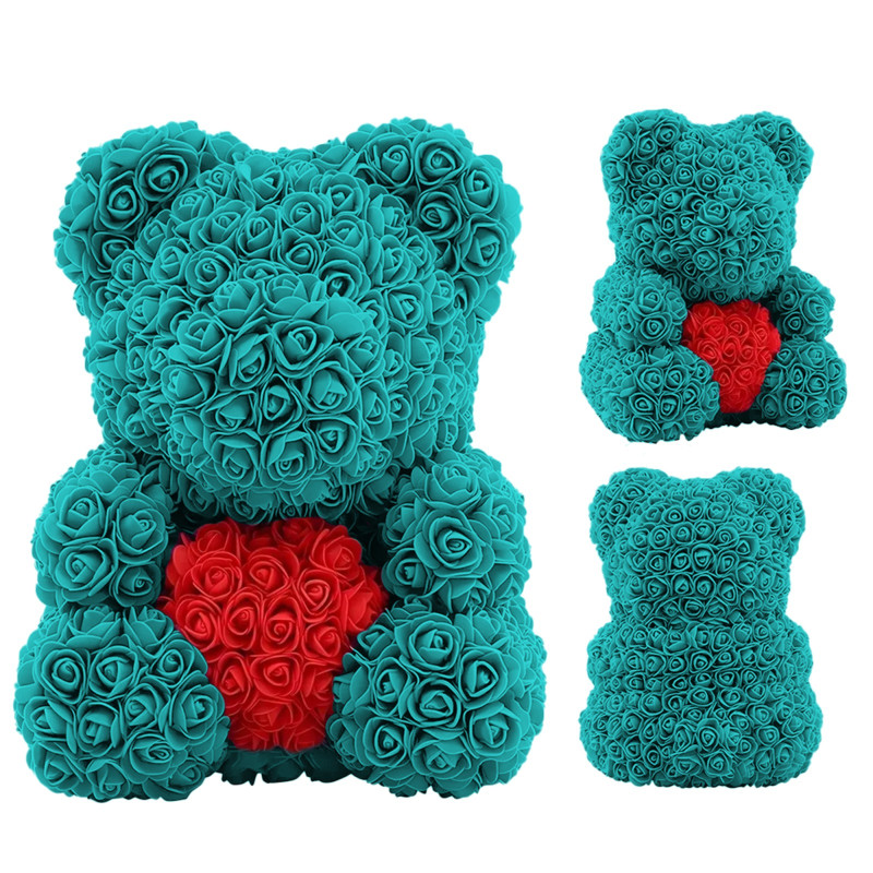 Urso Grande com Rosas Extralink Home, Presente de Dia dos Namorados, 40 cm, Turquesa - Imagem 2