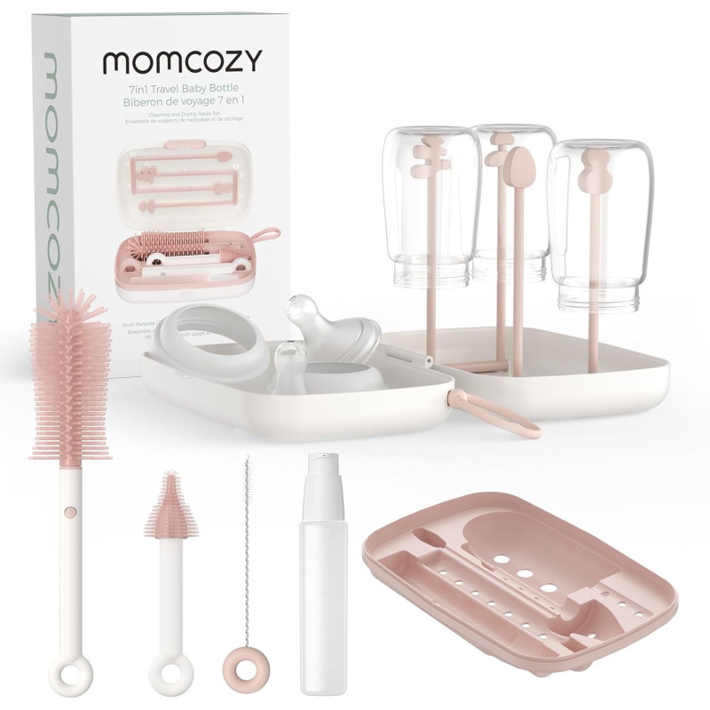 MOMCOZY LS001 7 IN 1 BABY BOTTLE BRUSH SET PINK