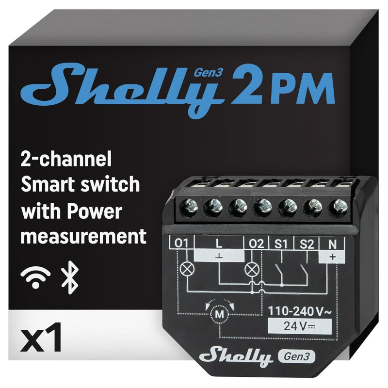 SHELLY 2PM GEN3 2-CHANNEL SMART SWITCH WITH POWER MEASUREMENT AND COVER CONTROL - Imagem 3
