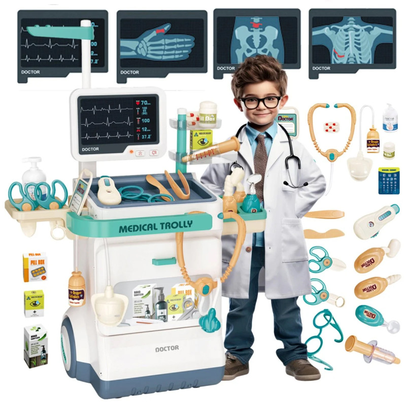 EXTRALINK TOYS INTERAKTYWNY ZESTAW LEKARZA WÓZEK MEDYCZNY DUŻY ZABAWKA