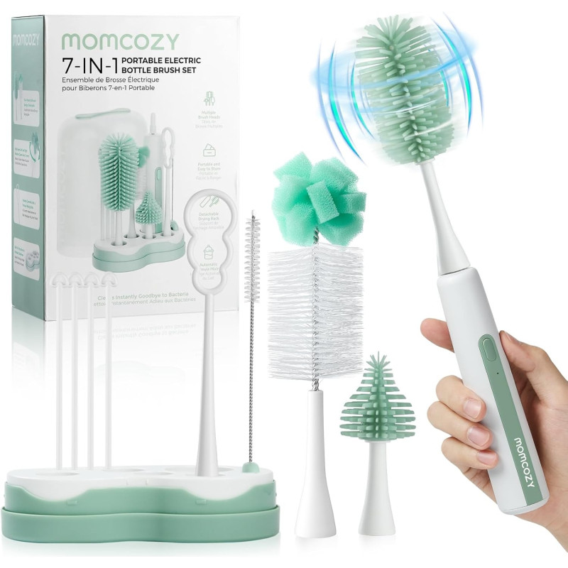 MOMCOZY LS003 7 IN 1 BABY BOTTLE BRUSH SET GREEN