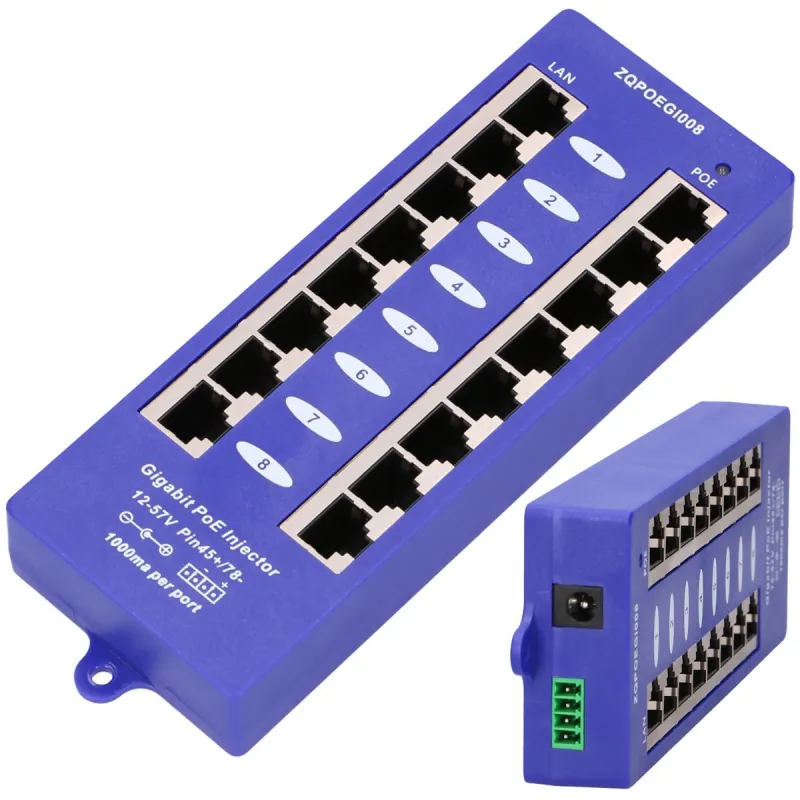 Extralink 8 Portowy Gigabit PoE Injector 8x 1000Mb/s RJ45, Mode B