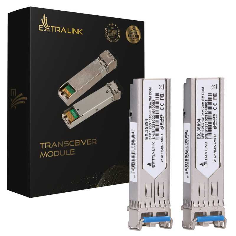Extralink SFP 1.25G 2-pack | SFP Módulo | 1,25Gbps, LC/UPC, 1310nm, 2km, single mode, DOM