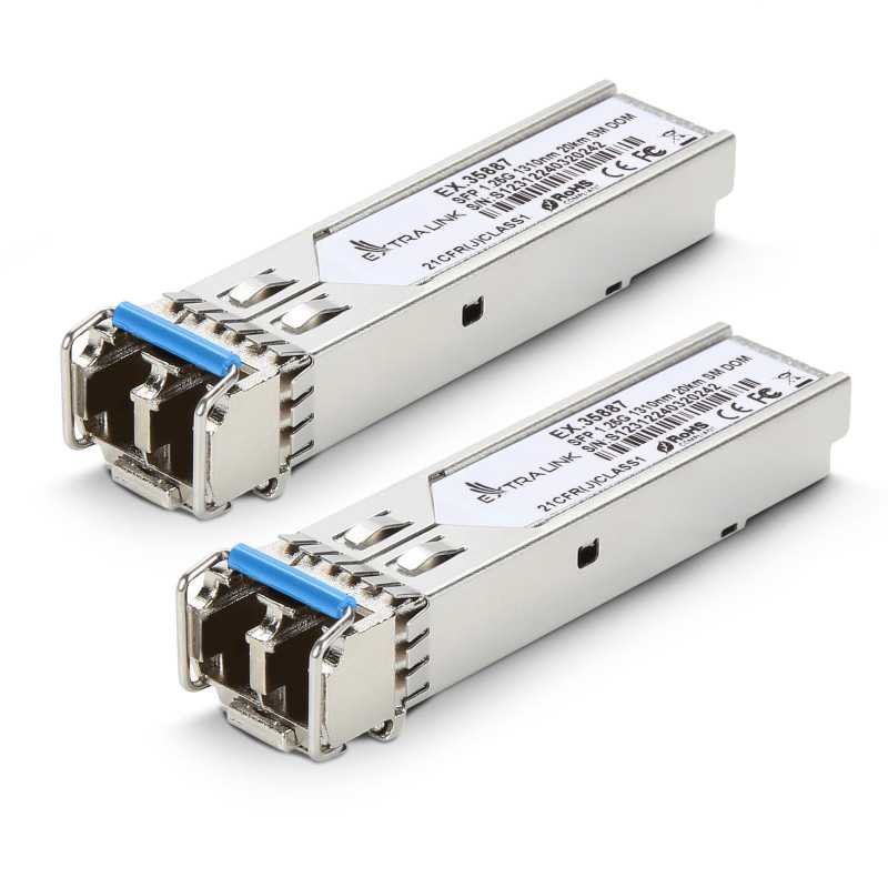 Extralink SFP 1.25G 2-pack | Modulo SFP | 1,25Gbps, LC/UPC, 1310nm, 20km, single mode, DOM - Immagine 2
