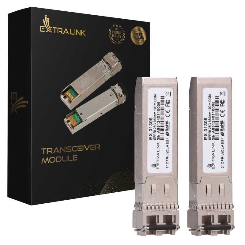 Extralink SFP28 25G 2'li Paket Modülü, 25Gbps, LC/UPC Duplex, 850nm, 100m, Çoklu Mod, DOM